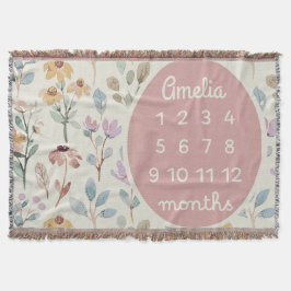 Personalized Baby Milestone Blanket Girl Floral  Deken