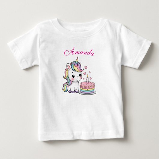 Personalized Baby Unicorn Birthday Cake T-Shirt (Devant)