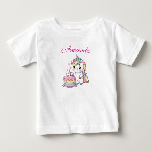 Personalized Baby Unicorn Birthday Cake T-Shirt (Devant)