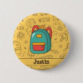 Personalized Back to School Backpack & Doodles Ronde Button 5,7 Cm