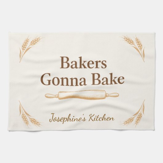Personalized Bakers Gonna Bake Wheat Rolling Pin  Theedoek (Horizontaal)