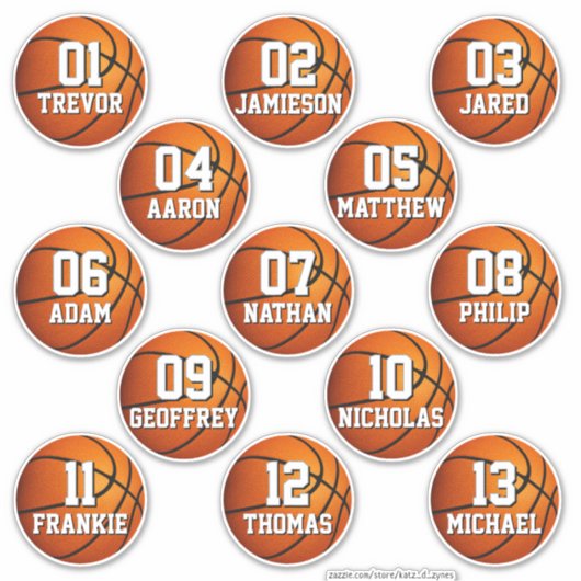 personalized basketball stickers for 13 boys girls (Devant)