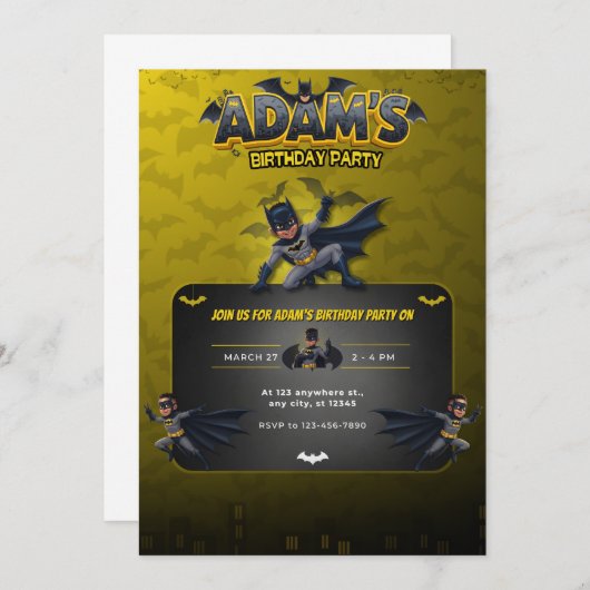Personalized Batman Birthday Invitation  (Devant / Derrière)