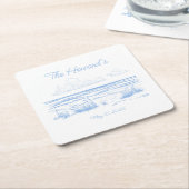 Personalized Beach Wedding Coasters Vierkante Kartonnen Onderzetter (Schuin)