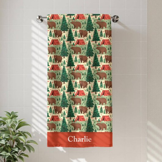 Personalized Bear Camping Kids Strandlaken