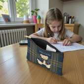 personalized Bear Plaid Pencil Pouch Etui