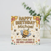 Personalized Bee Birthday Card - Honeycomb Theme Feestdagenkaart (Staand voorkant)