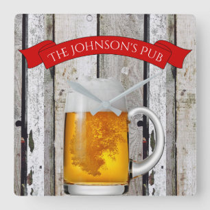 Personalized Beer Stein & "(Your Name) Pub" Vierkante Klok