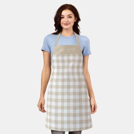 Personalized Beige Gingham Check Pattern Schort (Gedragen)