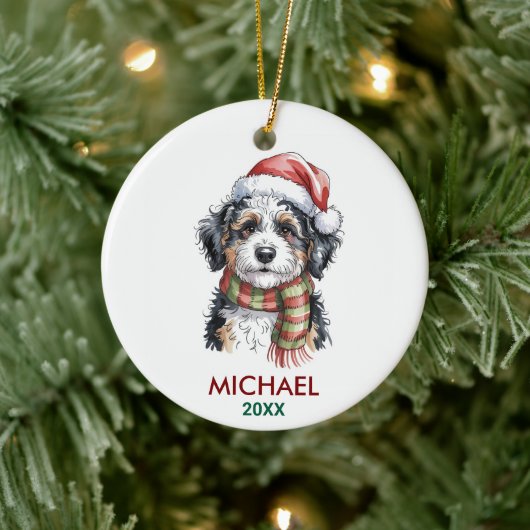 Personalized Bernedoodle Dog Christmas Keramisch Ornament (Boom)
