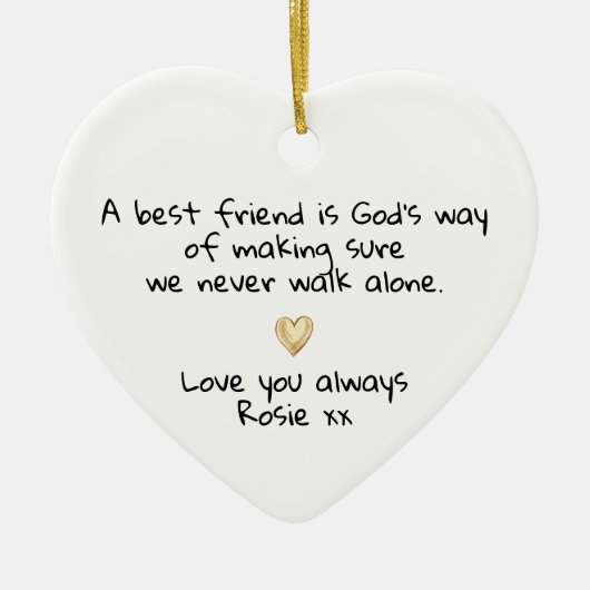 Personalized Best Friend Gold Heart Keepsake Keramisch Ornament (Voorkant)