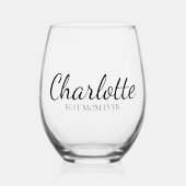 Personalized Best Mom Ever Script Monogram Wijnglas Zonder Voet (Voorkant)