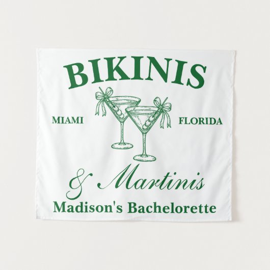 Personalized Bikinis & Martinis Bachelorette Party Wandkleed (Voorkant (horizontaal))