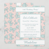 Personalized Birthday Blue Bow Sweet Invitation Kaart (Voorkant / Achterkant)