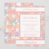 Personalized Birthday Bow Gingham Sweet Invitation Kaart (Voorkant / Achterkant)