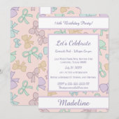 Personalized Birthday Bow Pastel Sweet Invitation (Devant / Derrière)