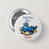 Personalized Birthday Boy Pop Art Whale Ronde Button 5,7 Cm (Voorkant /achterkant)