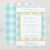 Personalized Birthday Gingham Blue Invitation (Devant / Derrière)