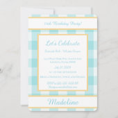 Personalized Birthday Gingham Blue Invitation (Devant)