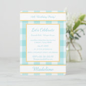 Personalized Birthday Gingham Blue Invitation Kaart (Staand voorkant)