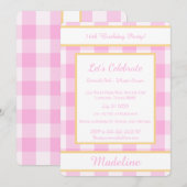 Personalized Birthday Gingham Pink Invitation (Devant / Derrière)
