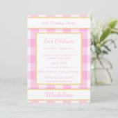 Personalized Birthday Gingham Pink Invitation (Debout devant)