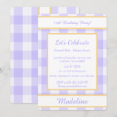 Personalized Birthday Gingham Purple Invitation (Devant / Derrière)
