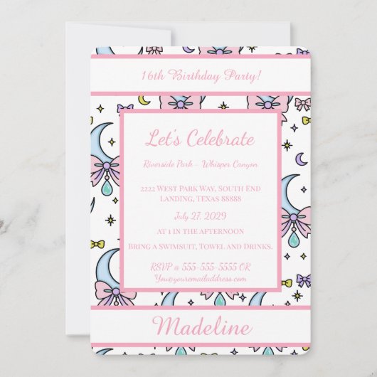 Personalized Birthday Pink Bow Sweet Invitation (Devant)