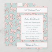 Personalized Birthday Pink Bow Sweet Invitation (Devant / Derrière)