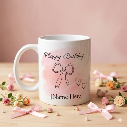 Personalized Birthday Pink Coquette Bow Mug