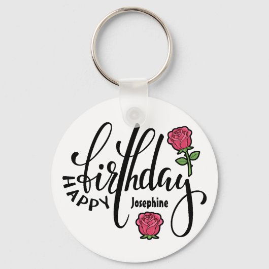 Personalized Birthday Pink Rose  Sleutelhanger (Voorkant)