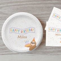 Personalized Birthday Plate Sloth Party Design