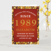 Personalized Birthday Standards 1989 Red Gold  Kaart (Gele Bloem)