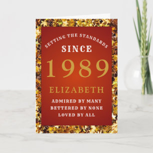 Personalized Birthday Standards 1989 Red Gold Kaart