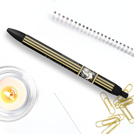 Personalized Black and Gold Glitter Ice Skating Zwarte Inkt Pen