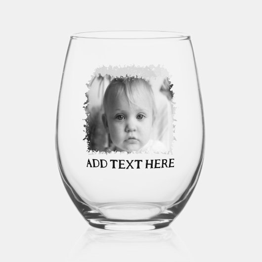 Personalized black and white photo and text wijnglas zonder voet (Achterkant)