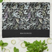 Personalized Black Botanical Watercolor Pattern Theedoek (Gevouwen)