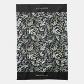 Personalized Black Botanical Watercolor Pattern Theedoek (Verticaal)