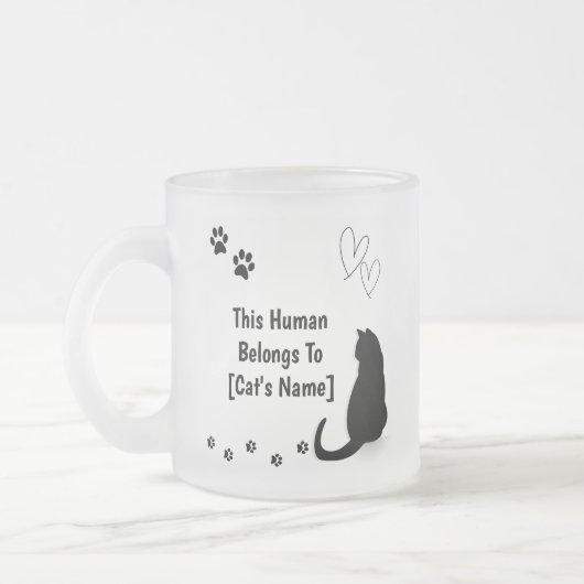 Personalized Black Cat Frosted Glass Mug (Gauche)