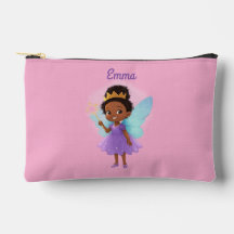 Personalized Black Fairy Girl Zipper Pouch - Pink