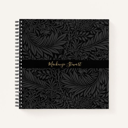 Personalized Black Floral Pattern Notitieboek (Voorkant)