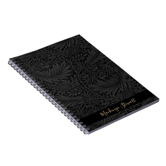 Personalized Black Floral Pattern Notitieboek (Rechterzijde)