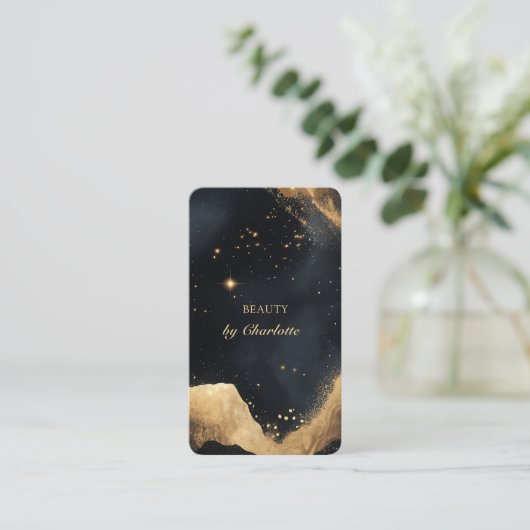 Personalized Black & Gold Galaxy QR Code Visitekaartje (Staand voorkant)