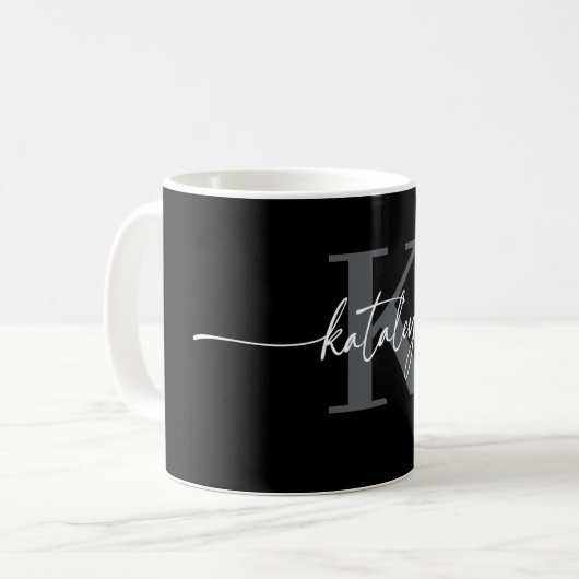Personalized Black Monogram Coffee Mug with Name (Devant gauche)