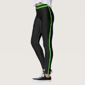Personalized Black Neon Green Stripes Custom Text Leggings (Links)