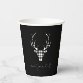 personalized black plaid check deer Christmas pape Papieren Bekers