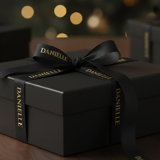 Personalized Black Ribbon with Gold Name Text Lint