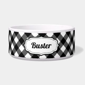 Personalized Black & White Gingham Check pet bowl  Voerbakje