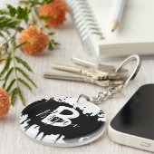 Personalized Black & White Monogram Acrylic Keycha Sleutelhanger (Voorkant Rechts)