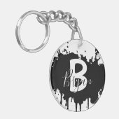 Personalized Black & White Monogram Acrylic Keycha Sleutelhanger (Voorkant Links)